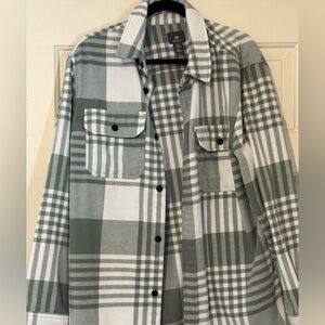 Green and White Plaid Button-Up Jacket